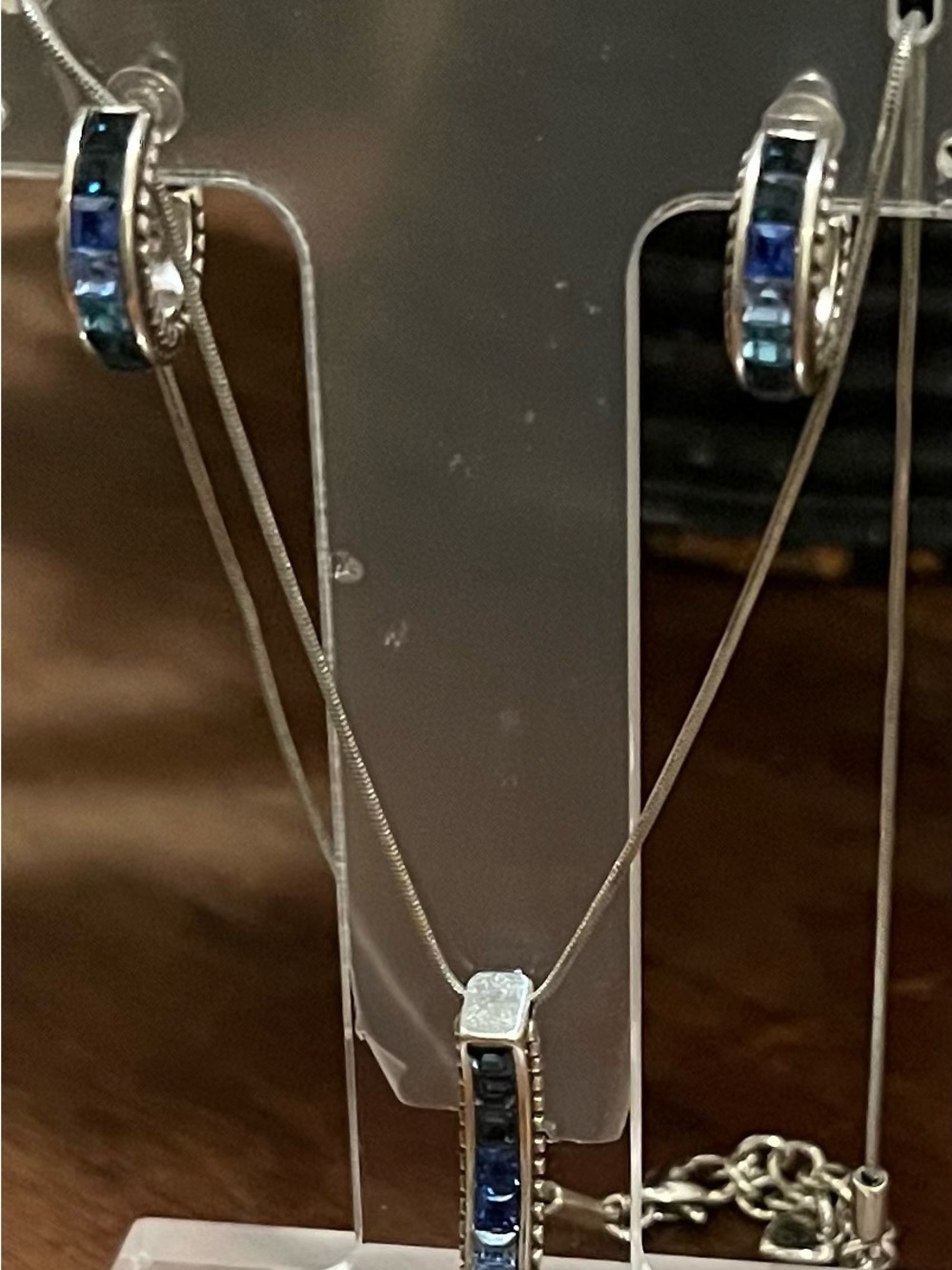 Sterling Silver Blue Crystal Necklace and Hoop Earring Set